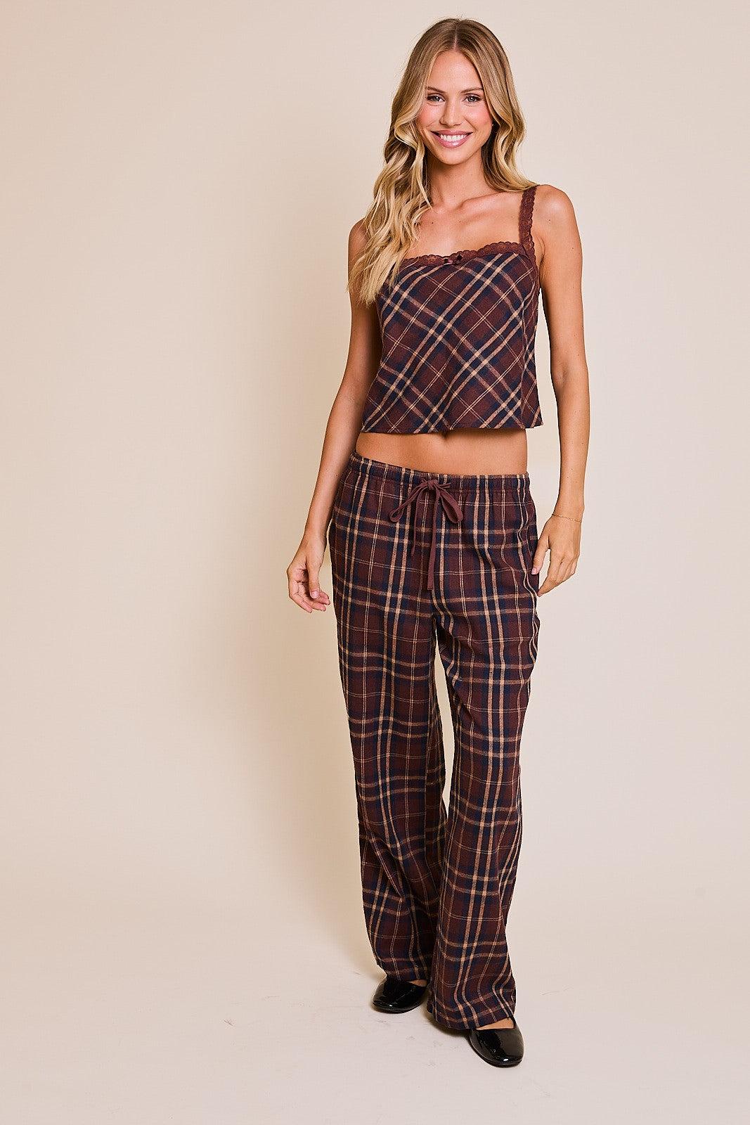 Plaid tie waist pants store