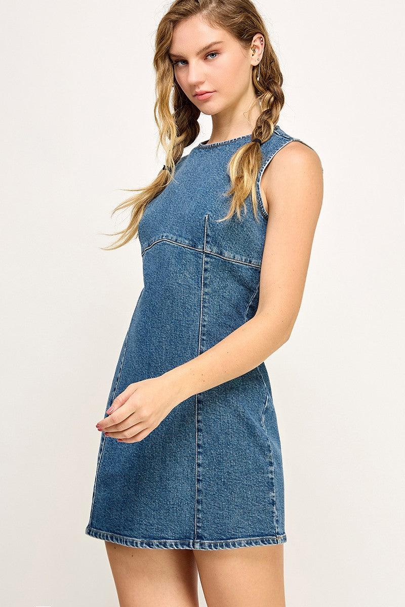 Denim Mini Shift Dress – Melrose in the OC Denim Mini Shift Dress – Melrose in the OC